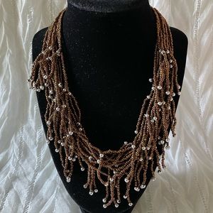 Multi strands Brown/Silver seed bead waterfall/statement necklace. New with tag.